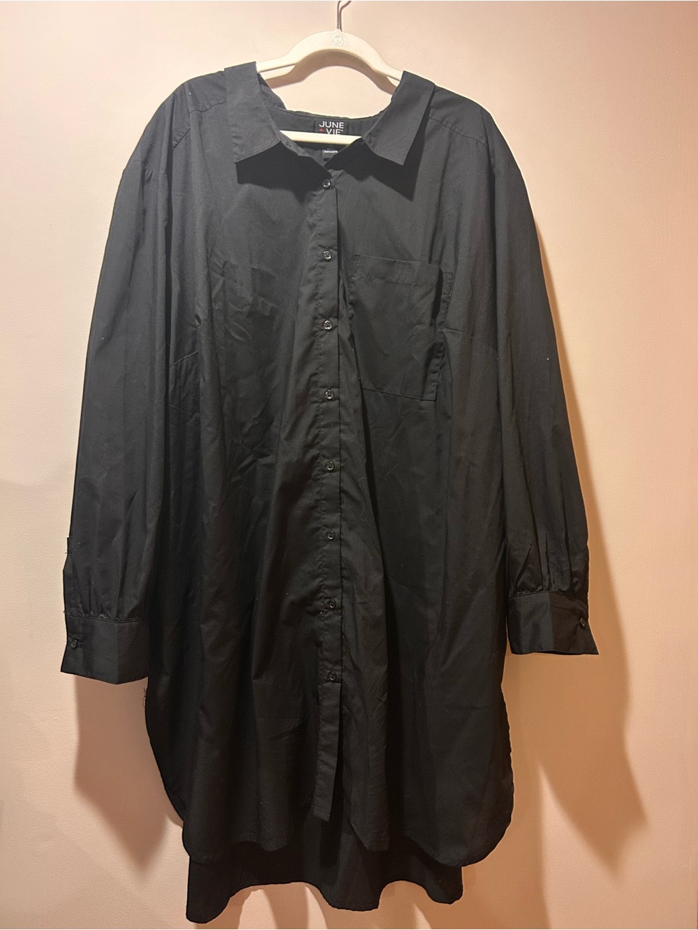 June & Vie Women's Plus Size 3x Tunic Black Oversized Shirtdress Minimalist - Picture 2 of 5